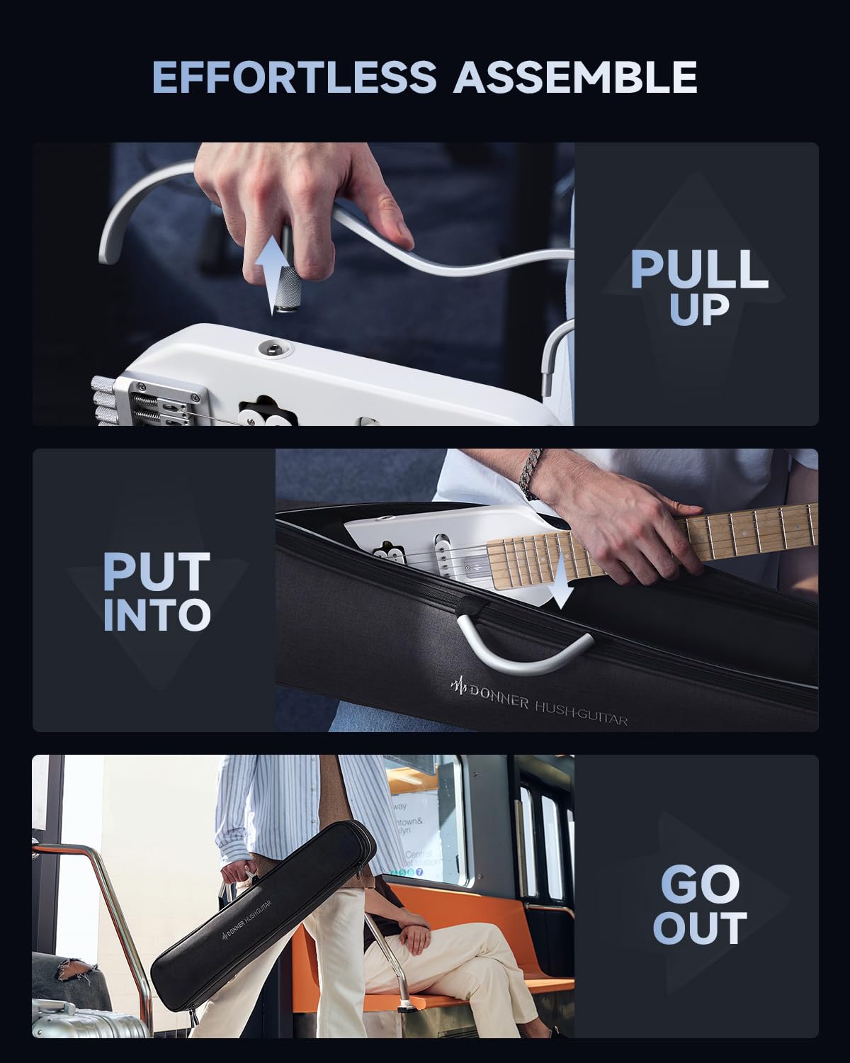 Foto 4 pulgar | Guitarra Eléctrica Donner Hush-x Featherlight Travel Metallic White - Venta Internacional.