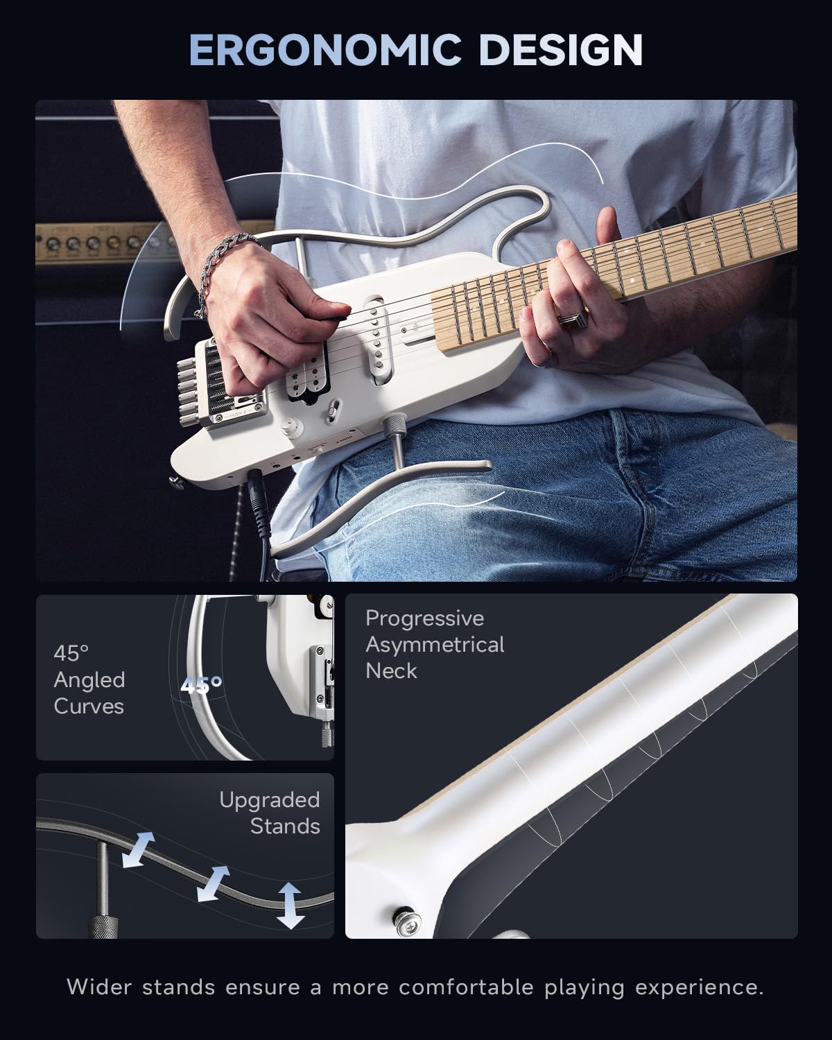 Foto 5 pulgar | Guitarra Eléctrica Donner Hush-x Featherlight Travel Metallic White - Venta Internacional.