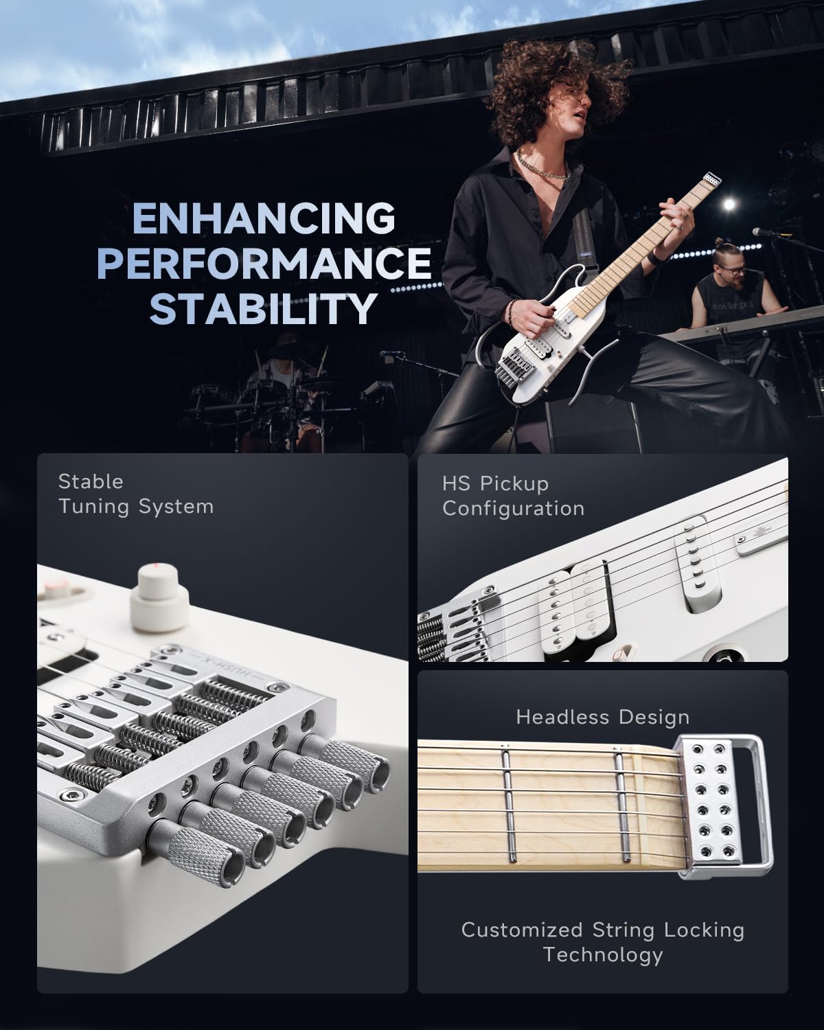 Foto 5 | Guitarra Eléctrica Donner Hush-x Featherlight Travel Metallic White - Venta Internacional.