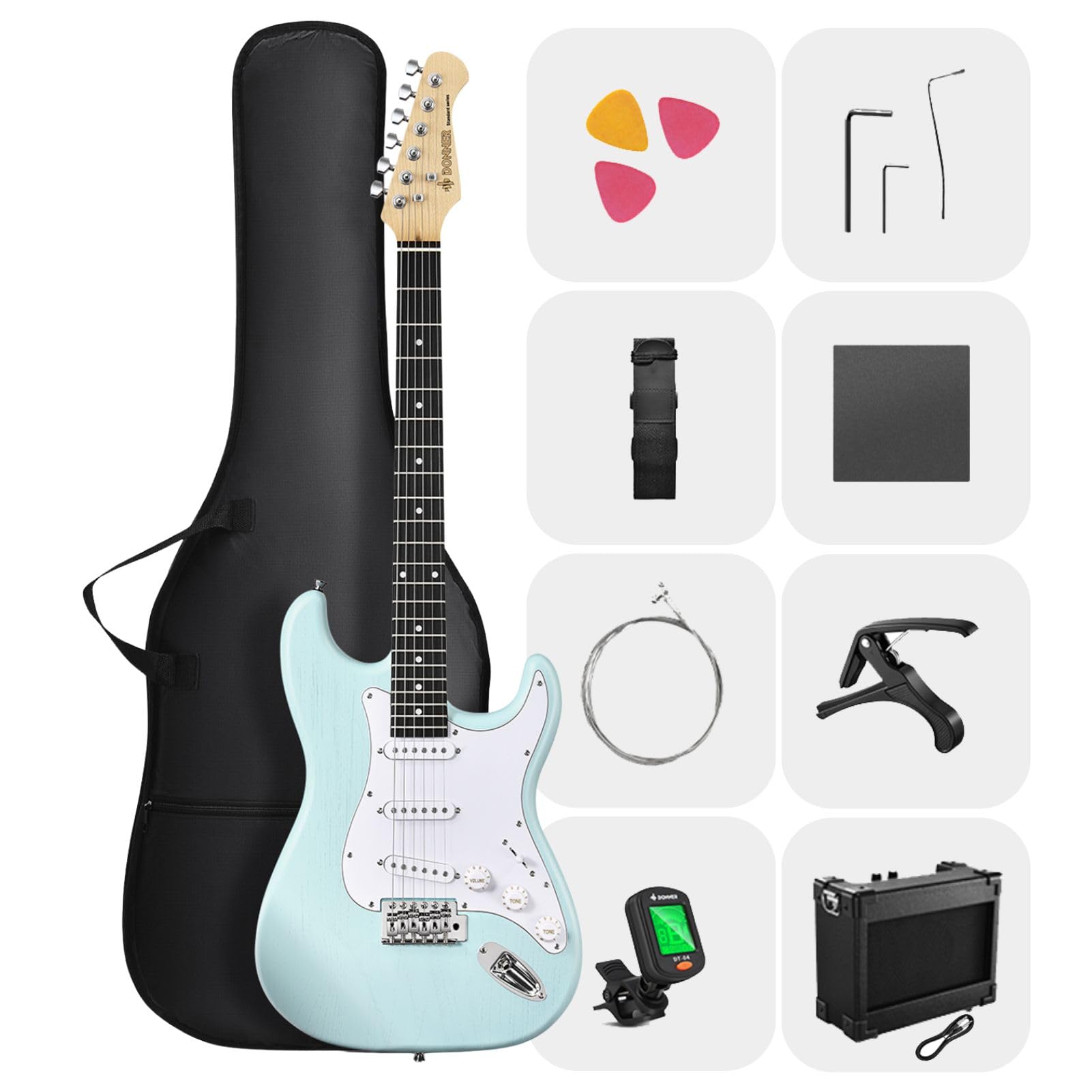Foto 2 pulgar | Guitarra Eléctrica Donner Dst-80 99 Cm Con Amplificador Y Accesorios - Venta Internacional.