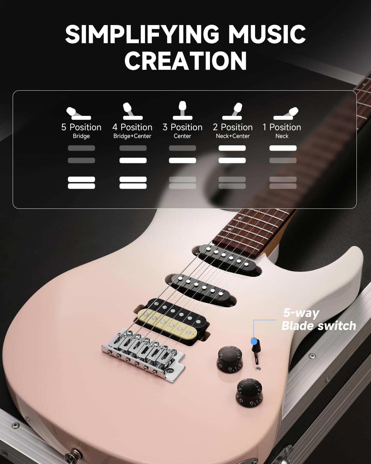 Foto 6 | Guitarra Eléctrica Donner Dmt-66 99 Cm Con Funda Para Principiantes, Color Rosa - Venta Internacional.