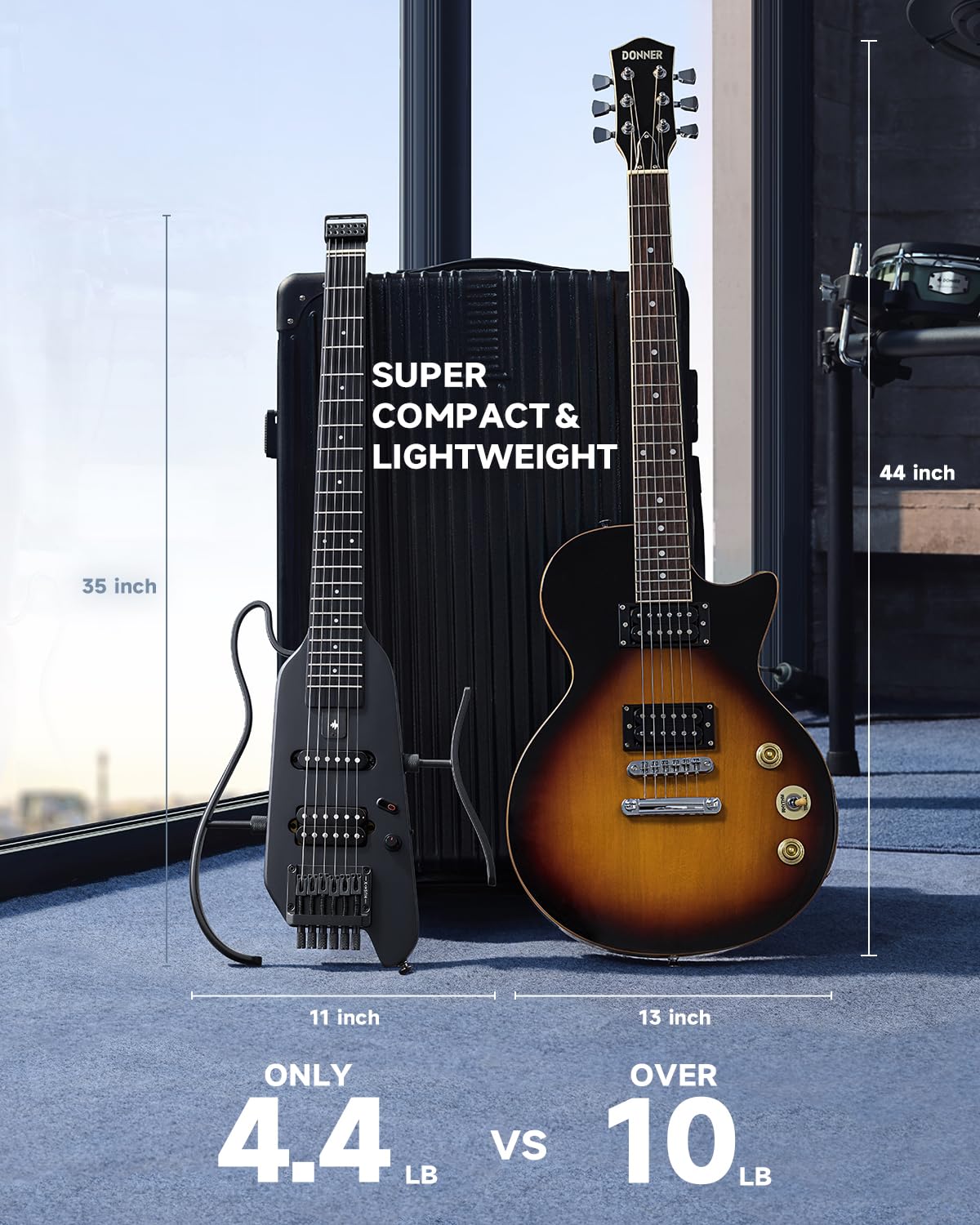 Foto 3 pulgar | Guitarra Eléctrica Donner Hush X Featherlight Travel Con Soportes - Venta Internacional.