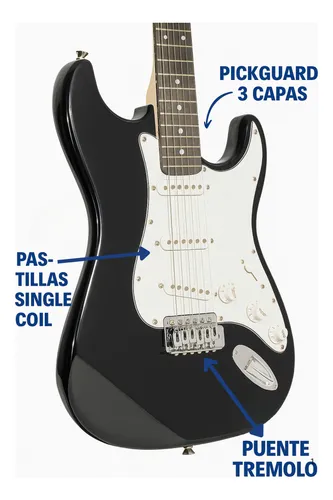 Foto 5 pulgar | Guitarra Tipo Stratocaster Logan Color Negro Profesional