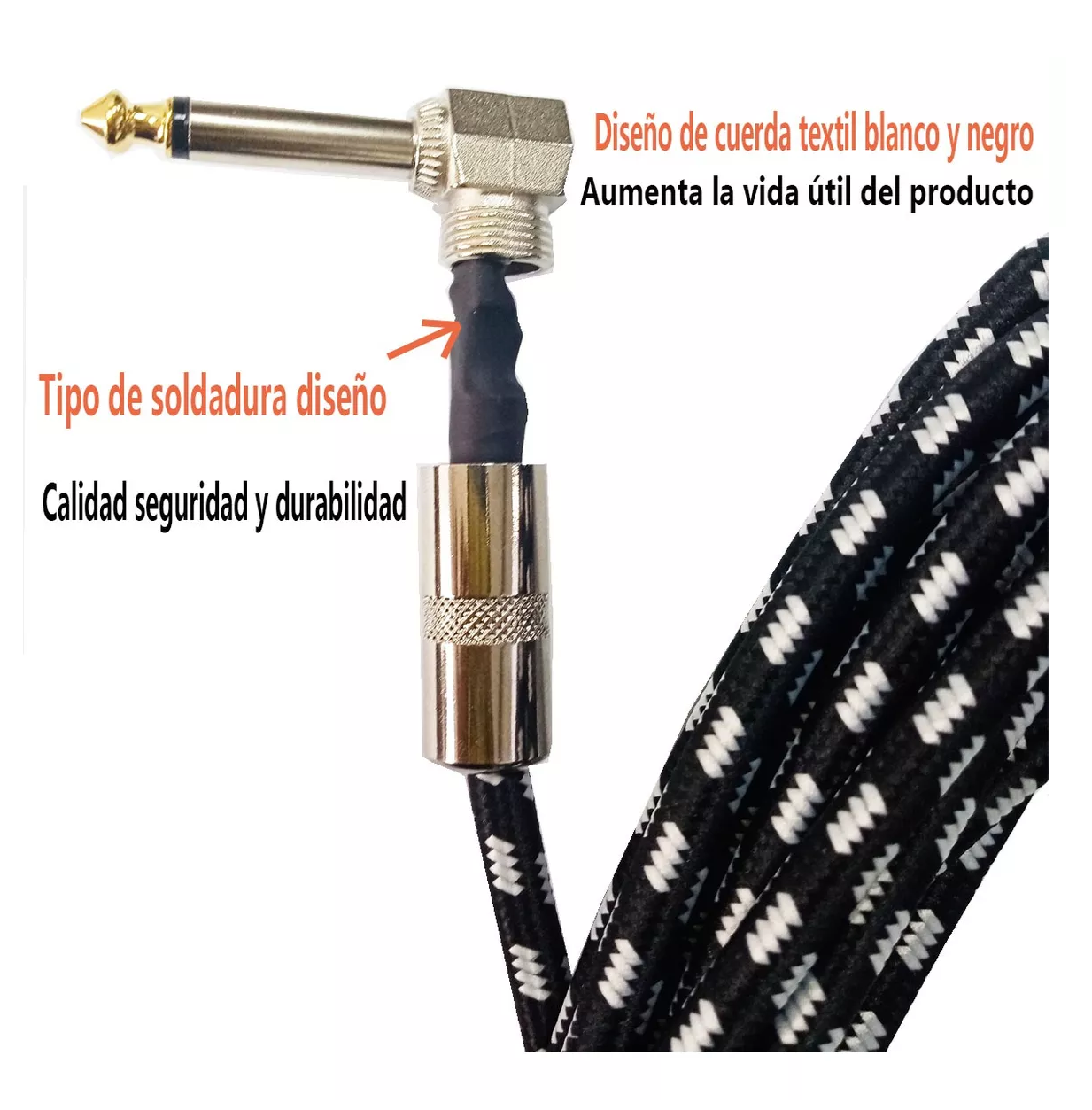 Foto 5 pulgar | Audio Cable Belug para Guitarra Eléctrica Bajo 6 B Negro/Plata