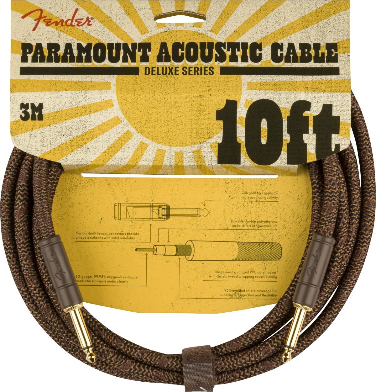 Foto 2 | Cable Para Instrumentos Fender Paramount Acoustic, 3 M, Recto, Marrón - Venta Internacional.