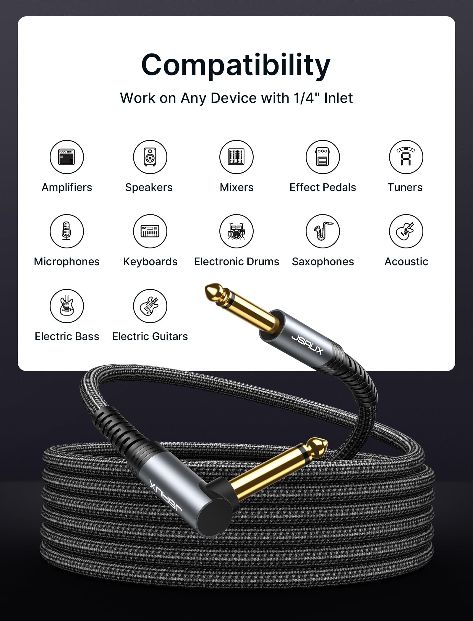 Foto 5 pulgar | Cable De Instrumento Jsaux De 3 M Compatible Con Guitarra Eléctrica Y Bajo - Venta Internacional.