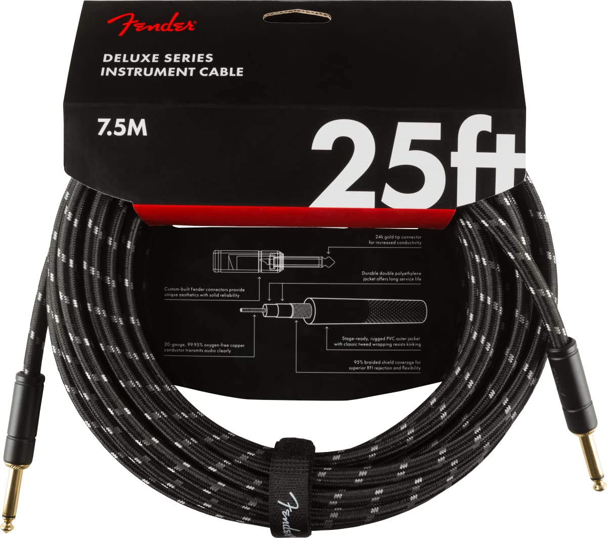 Foto 4 pulgar | Cable De Instrumentos Fender Deluxe De 25 Pies En Línea Recta, Negro - Venta Internacional.