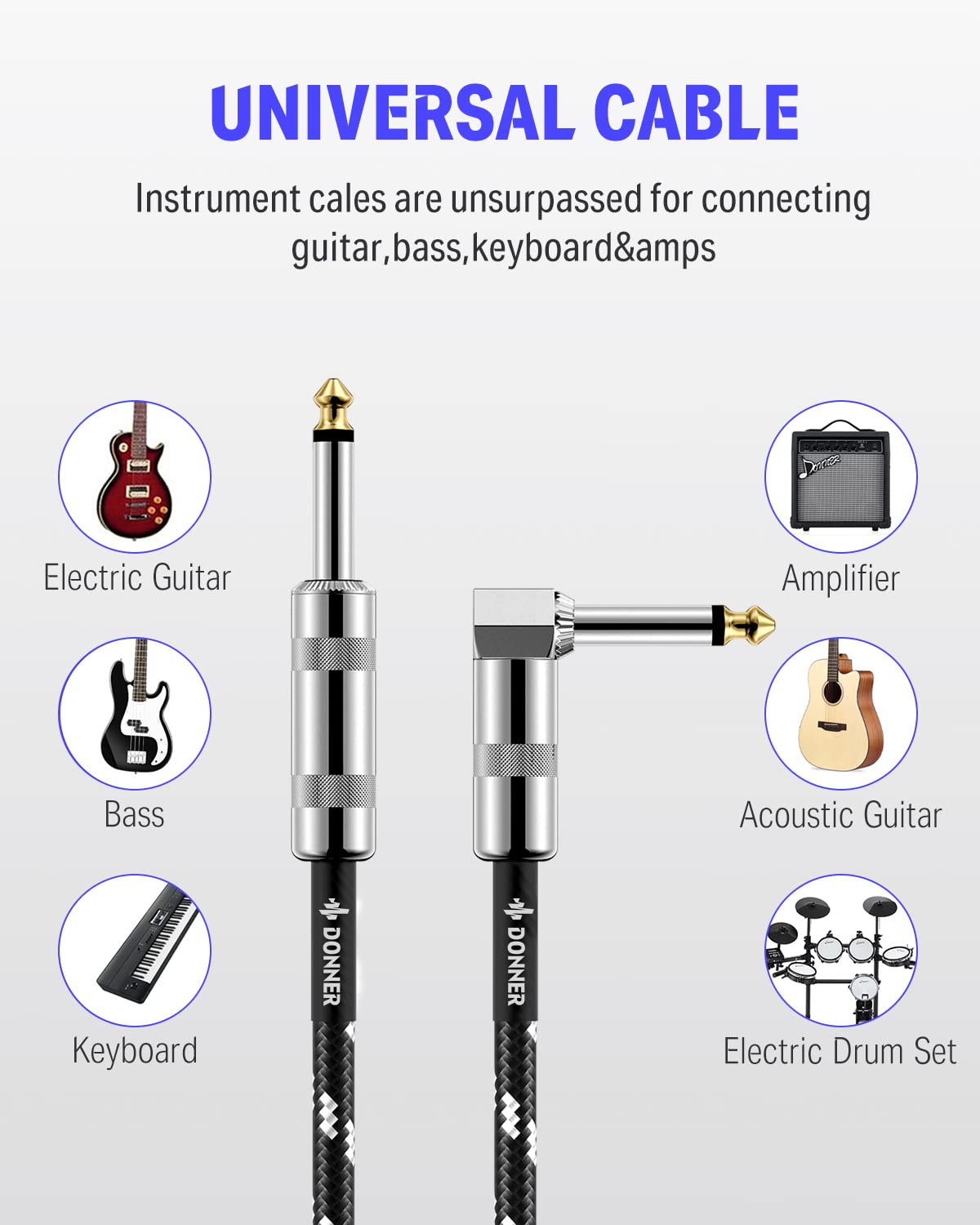 Foto 2 | Cable De Instrumento Donner De 3 M Para Guitarra Eléctrica Y Bajo 1/4 - Venta Internacional.