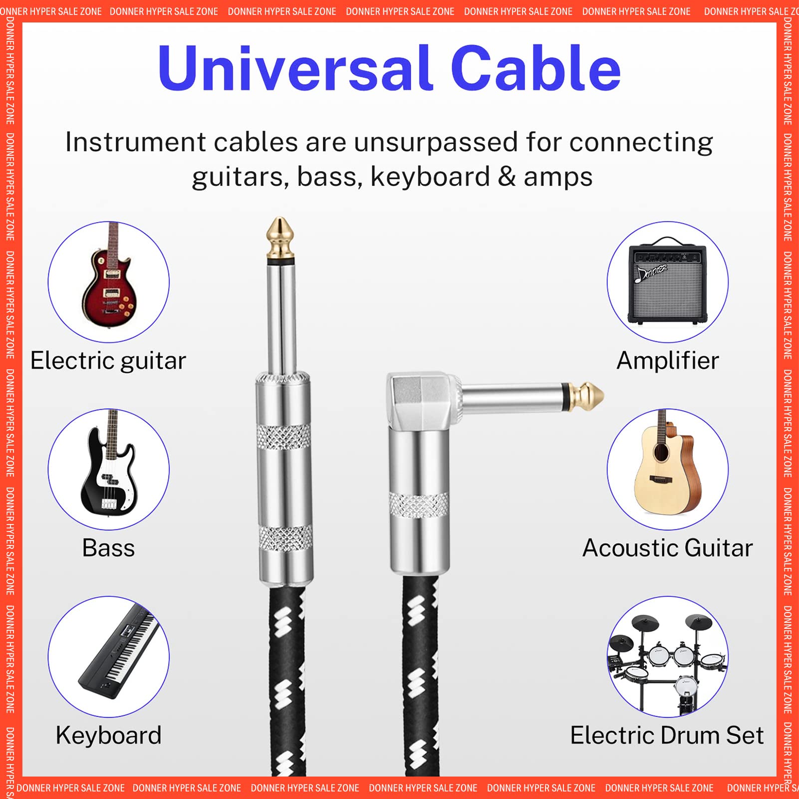Foto 3 pulgar | Cable De Instrumento Donner De 3 M, Paquete De 2 Unidades Para Guitarra Y Bajo - Venta Internacional.