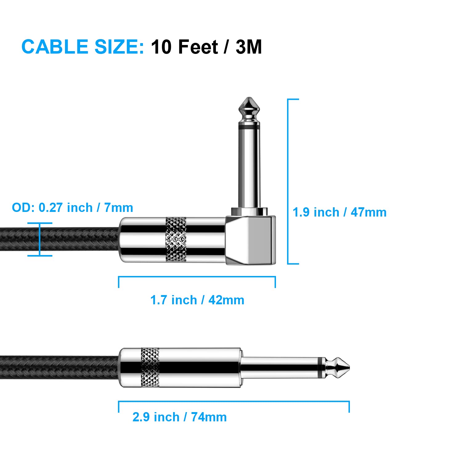 Foto 2 | Cable Para Guitarra New Bee, Cable De Amplificador Para Instrumento Eléctrico Y Bajo, 3 M - Venta Internacional.