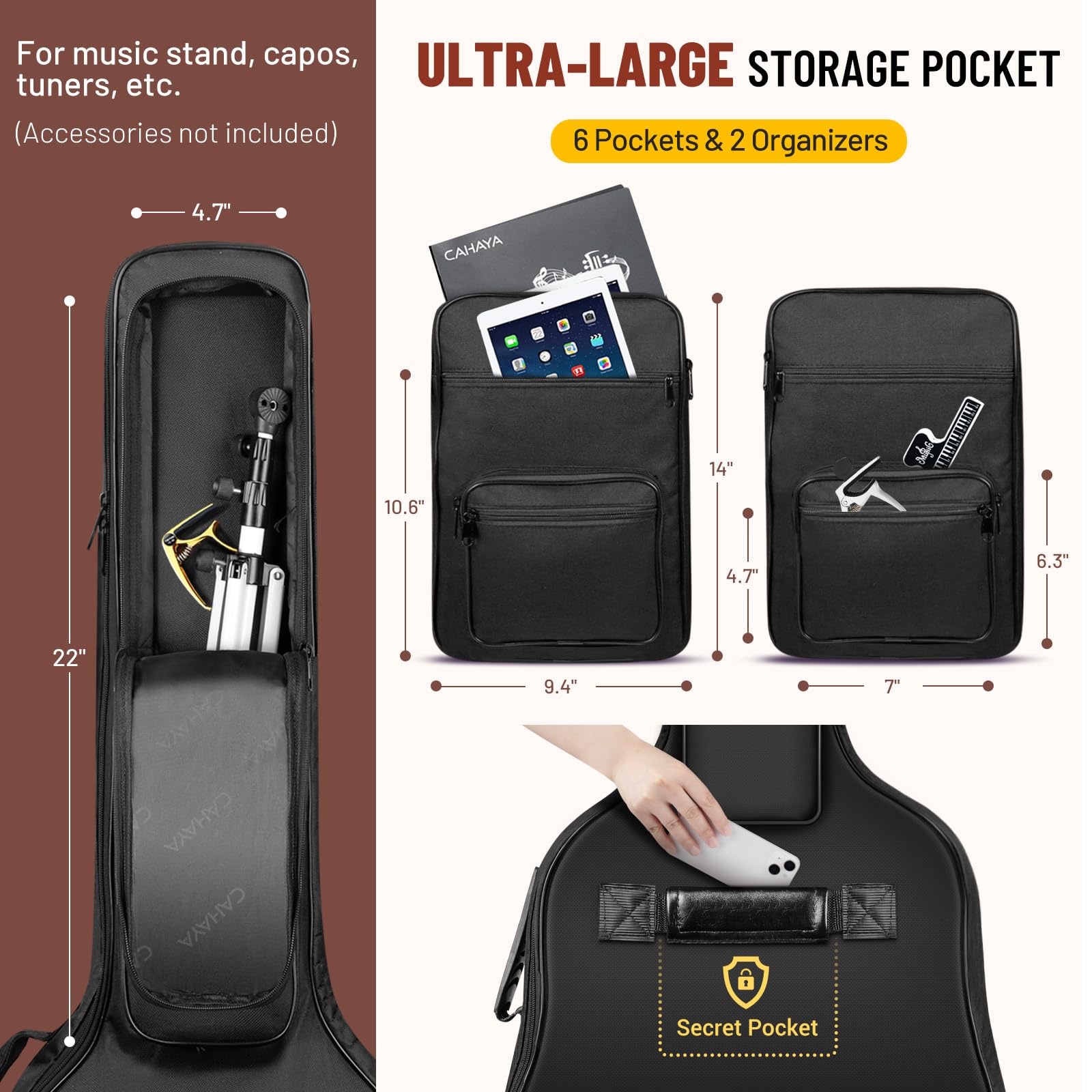 Foto 6 pulgar | Funda Cahaya Para Guitarra Acústica Con Múltiples Bolsillos, Acolchado De 10 Mm - Venta Internacional.