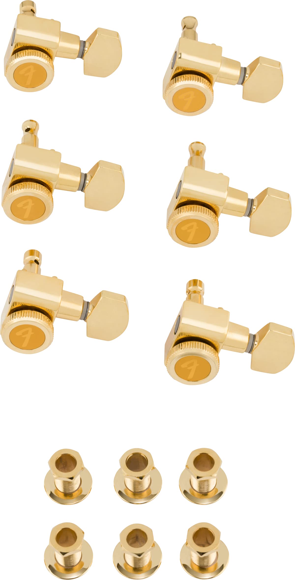 Afinadores De Guitarra Fender Deluxe Locking Staggered Gold, 6 Unidades - Venta Internacional.