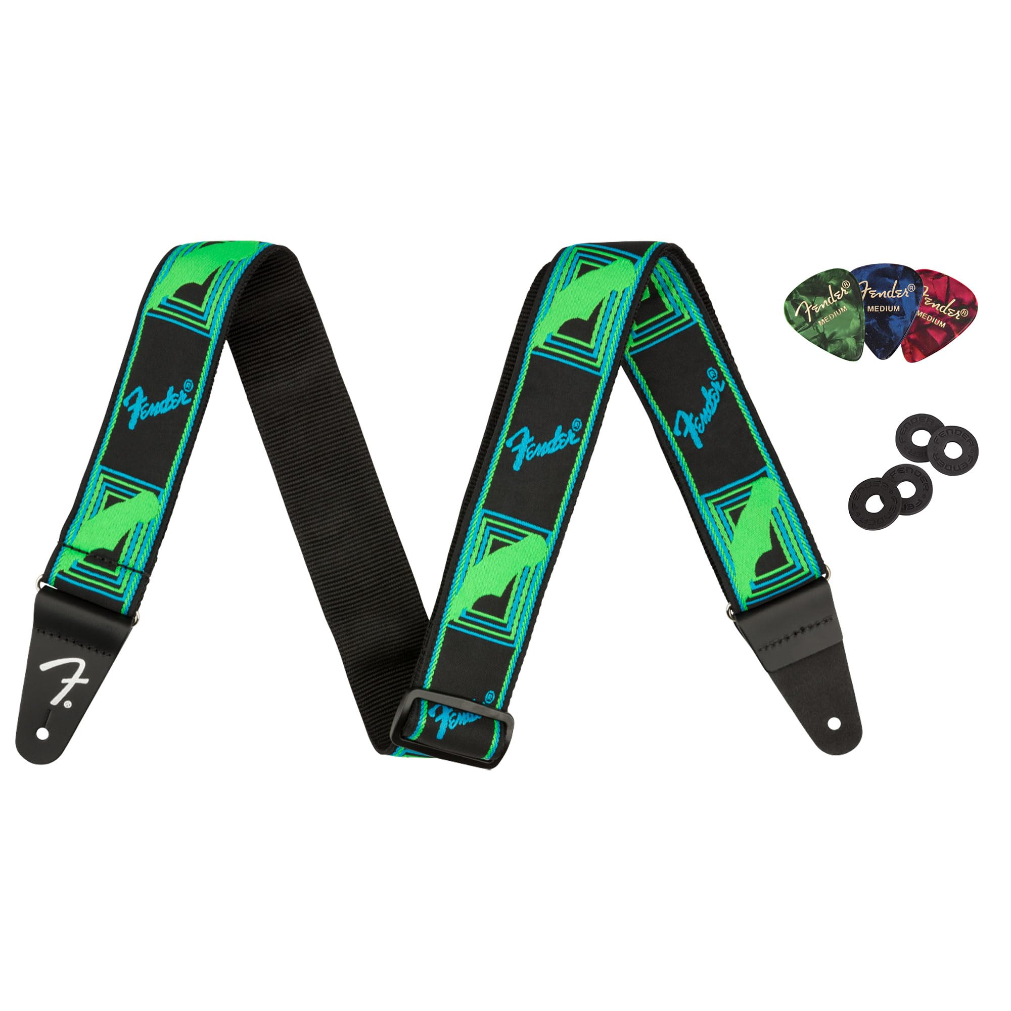 Foto 2 pulgar | Correa De Guitarra Fender Neon Con Monograma De 5 Cm, Azul/verde, Con Bloques - Venta Internacional.