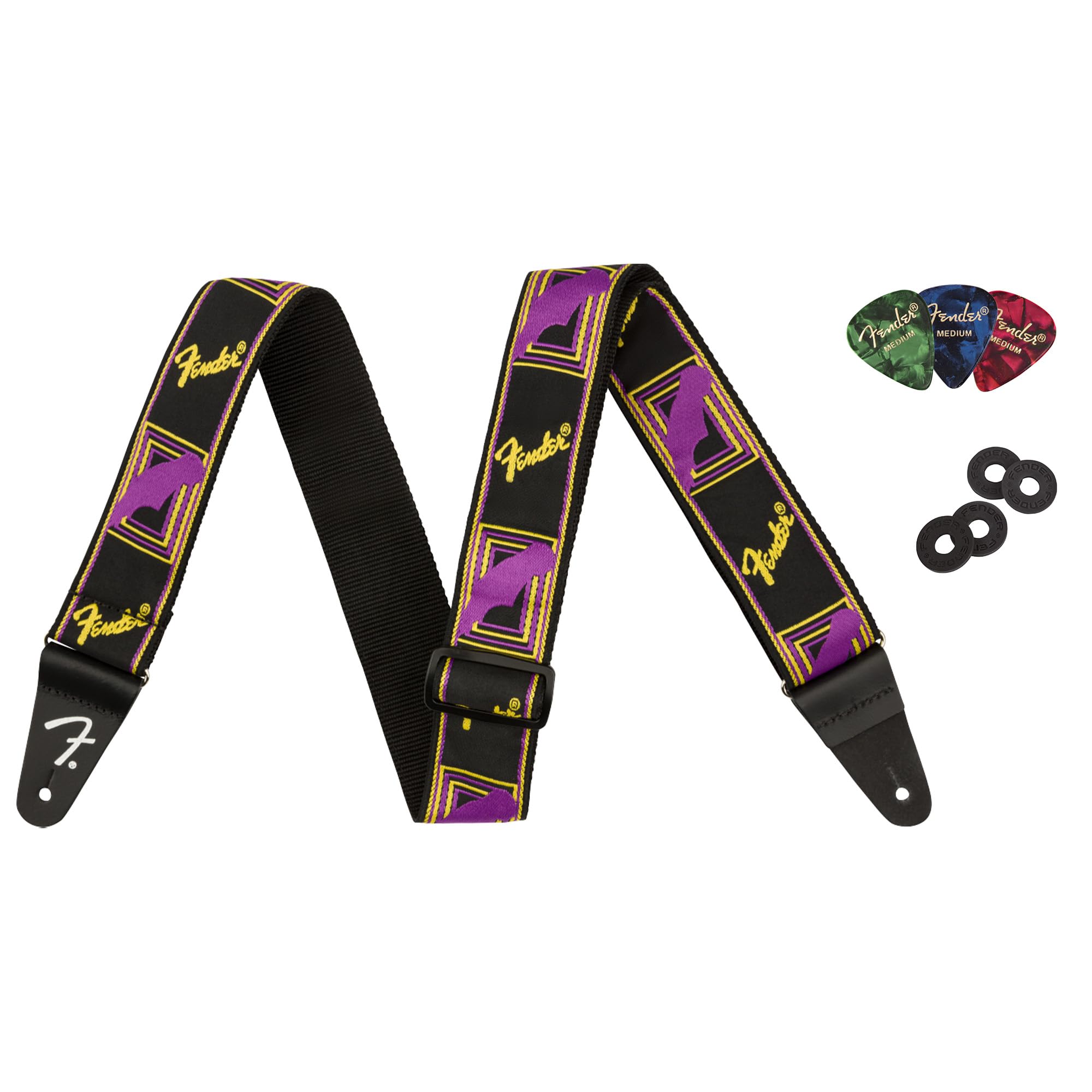 Correa Para Guitarra Fender Neon Con Monograma De 5 Cm, Morado/amarillo - Venta Internacional. $578