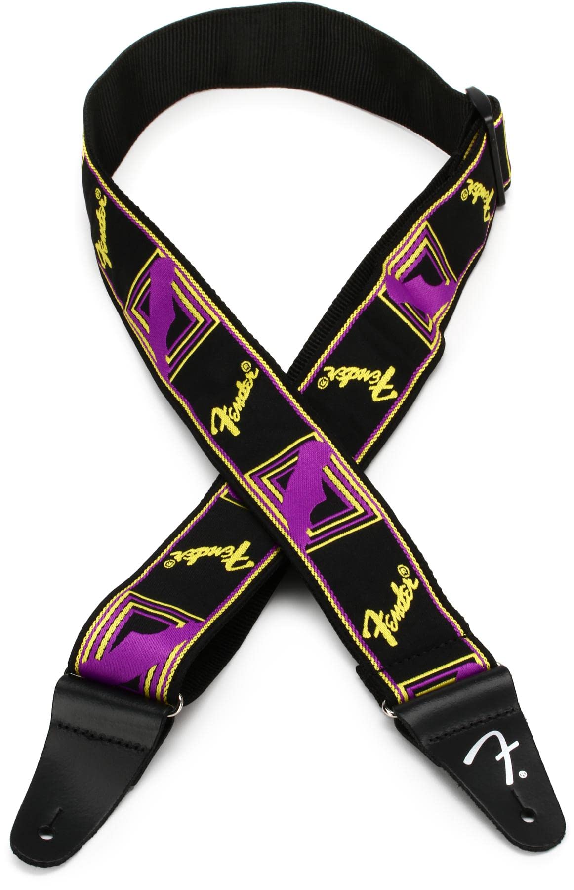Correa De Guitarra Fender Neon Con Monograma Morado/amarillo De 5 Cm De Ancho - Venta Internacional.