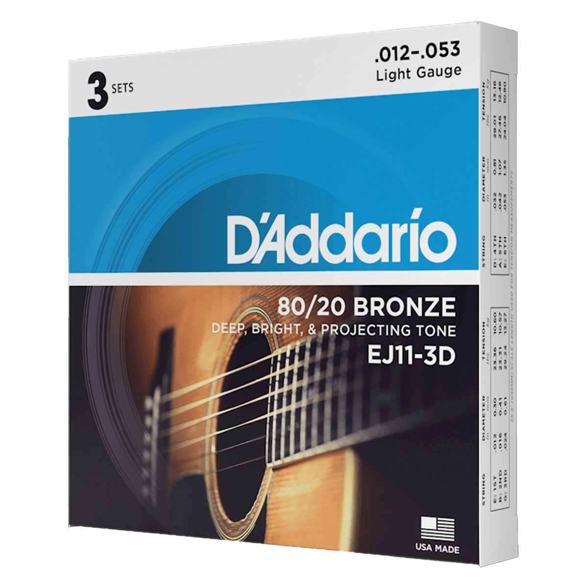 Encordadura Daddario Ej11-3d 3 Pack Guitarra Acústica Bronce