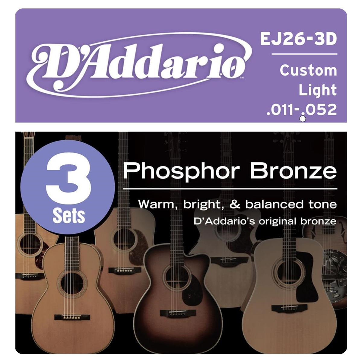 Encordadura Daddario EJ26-3D para Guitarra Acústica 3 Piezas