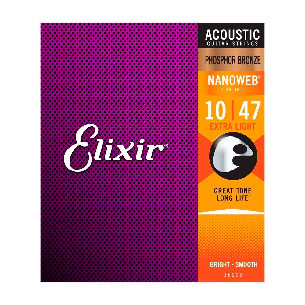 Set de Cuerdas Nanoweb Coating Elixir 16002 Doradas para Guitarra Acústica