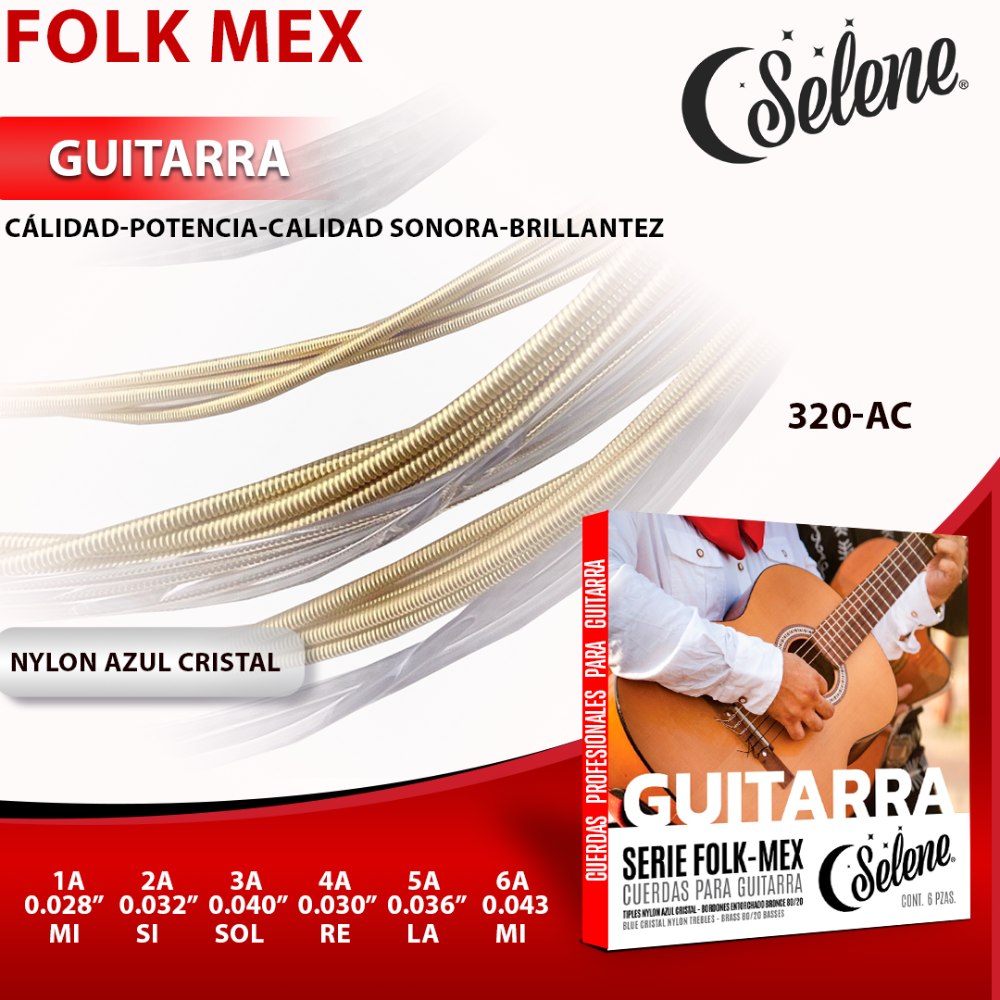 Foto 4 pulgar | Cuerdas para Guitarra Selene Nailon Titanio Entorchado Dorado 6 Piezas