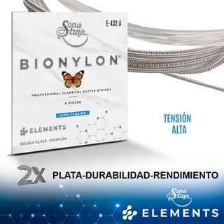 Foto 2 | 3 Set, Encordadura Para Guitarra Clásica Profesional, Bionylon, Entorchado Doble Plata, Tensión Alta Mod. E-432.a