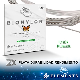 Foto 2 | 3 Set, Encordadura Para Guitarra Clásica Profesional, Bionylon, Entorchado Doble Plata, Tensión Media Alta Mod. E-432