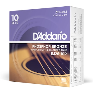 Foto 1 | Cuerdas Para Guitarra D'addario Phosphor Bronze Ej26-10p, Paquete De 10 - Venta Internacional.