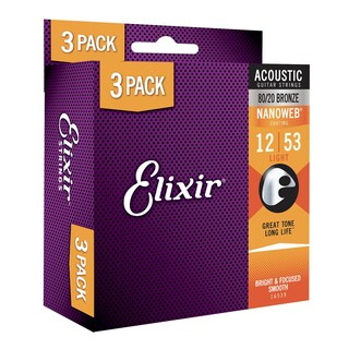 Foto 1 | Juego De 3 Cuerdas Para Guitarra Acústica Elixir 80/20 Bronze Nanoweb - Venta Internacional.