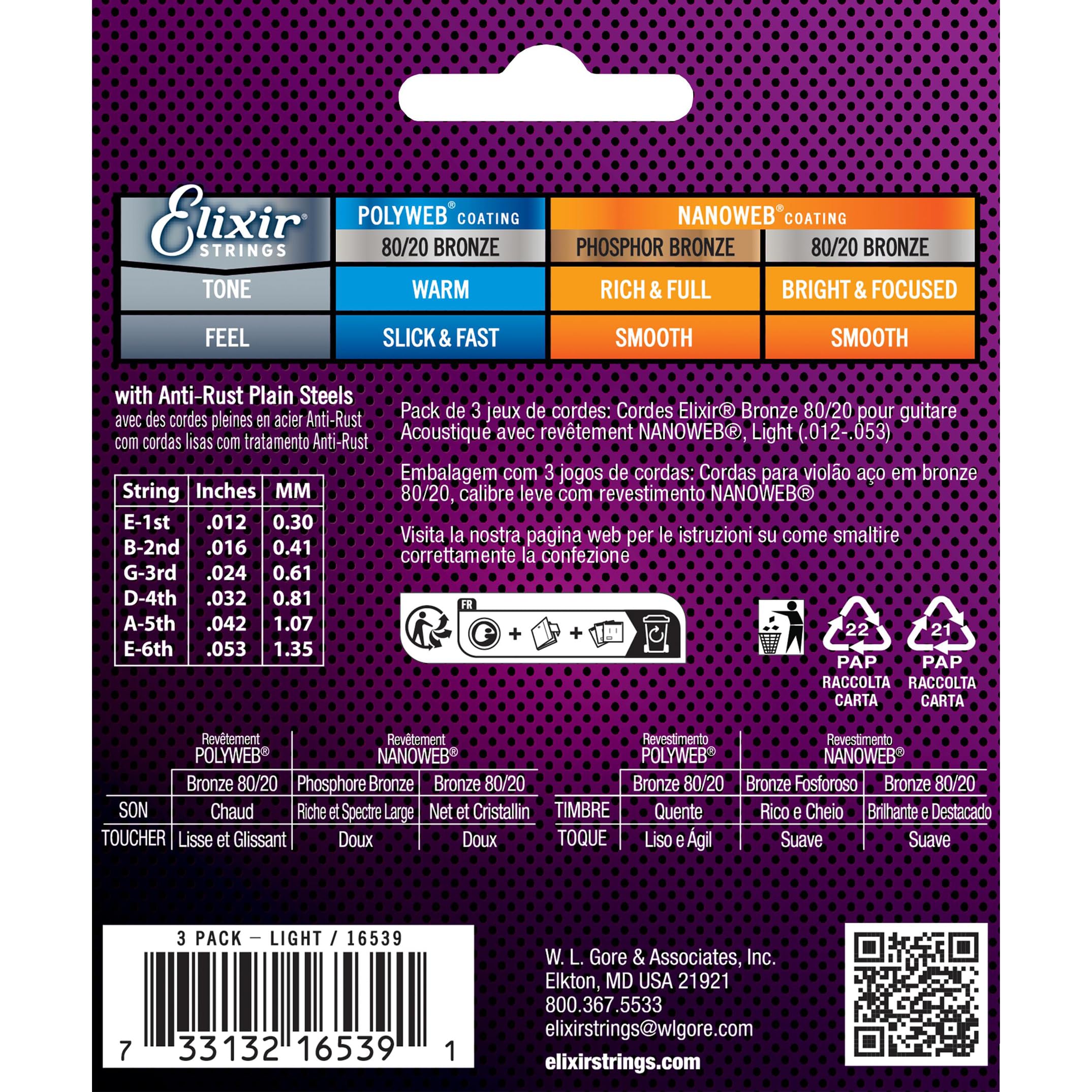 Foto 3 pulgar | Juego De 3 Cuerdas Para Guitarra Acústica Elixir 80/20 Bronze Nanoweb - Venta Internacional.
