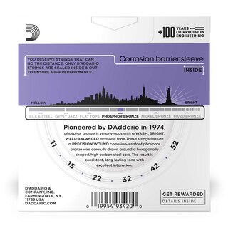 Foto 2 | Juego De 3 Cuerdas Para Guitarra D'addario Phosphor Bronze Ej26-3d 11-52 - Venta Internacional.
