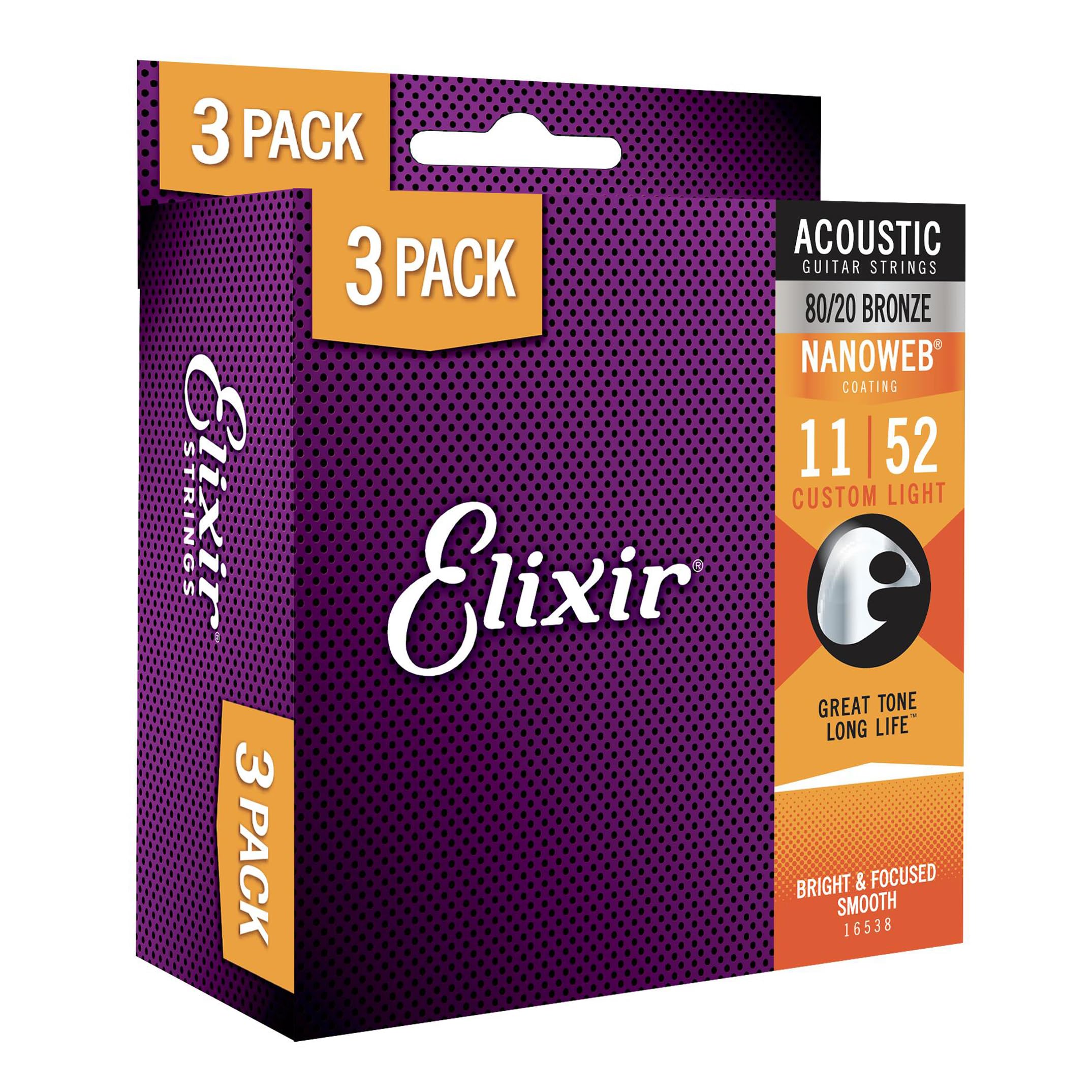 Foto 2 pulgar | Juego De 3 Cuerdas Para Guitarra Acústica Elixir 80/20 Bronze Nanoweb - Venta Internacional.