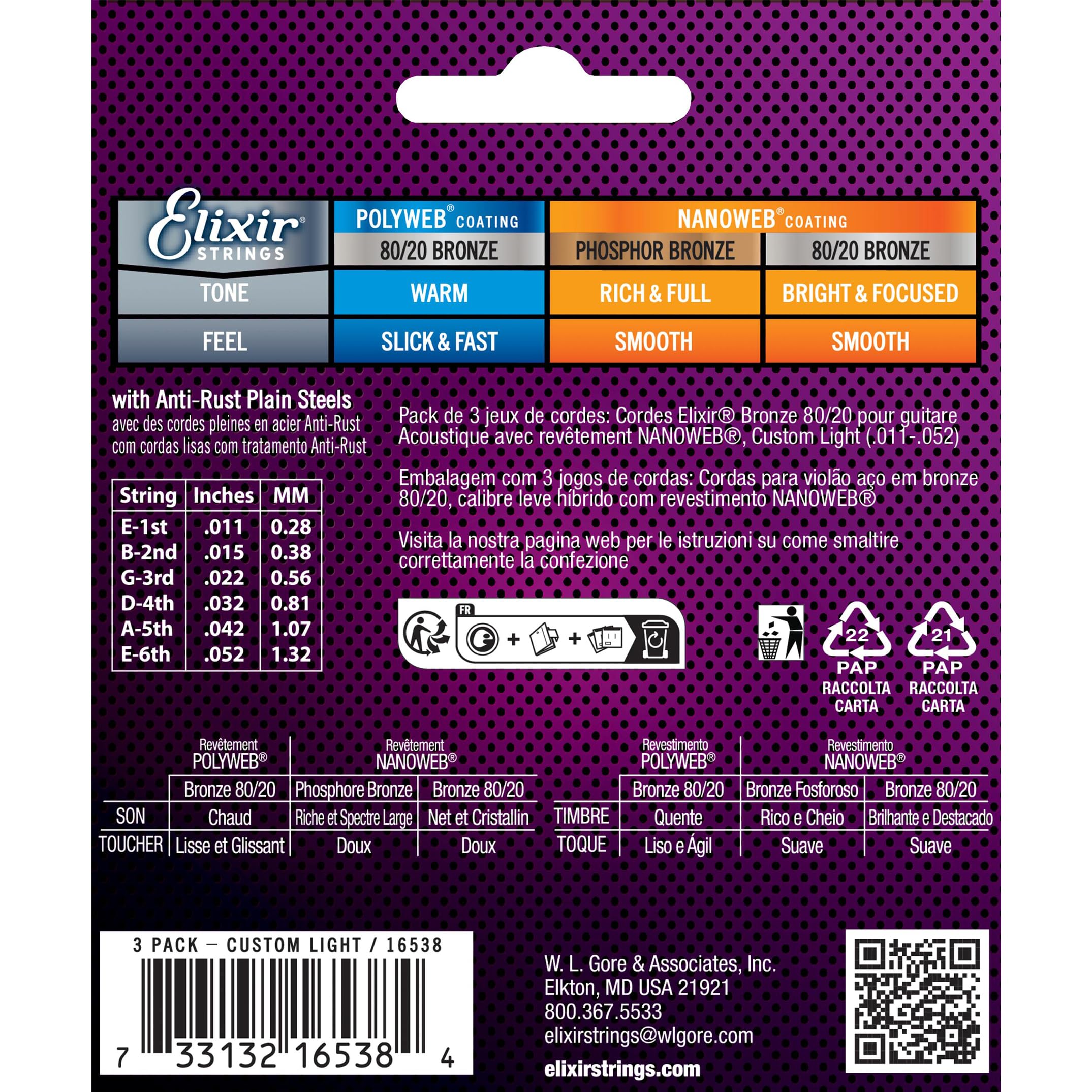 Foto 3 pulgar | Juego De 3 Cuerdas Para Guitarra Acústica Elixir 80/20 Bronze Nanoweb - Venta Internacional.