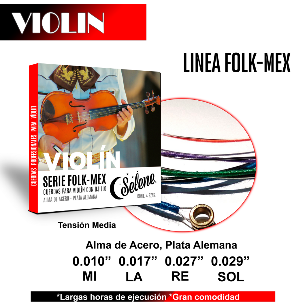 Foto 2 | Cuerdas Para Violin, Selene Folk Mex, Alma De Acero, Entorchado De Plata Alemana 3 Set