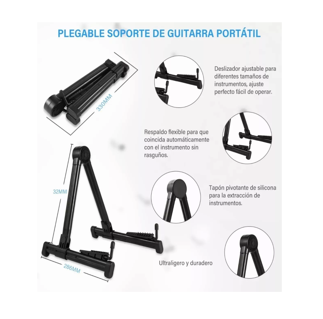 Foto 4 pulgar | Soporte de Guitarra Belug Negro Plegable Universal con Marco a Portátil