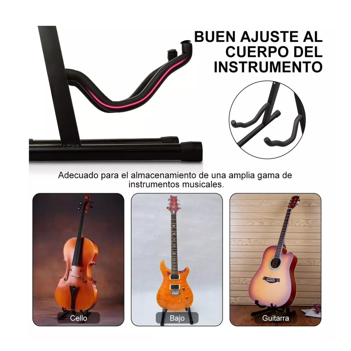 Foto 6 pulgar | Soporte para Guitarra o Bajo Metálico Belug Negro Transporte Fácil