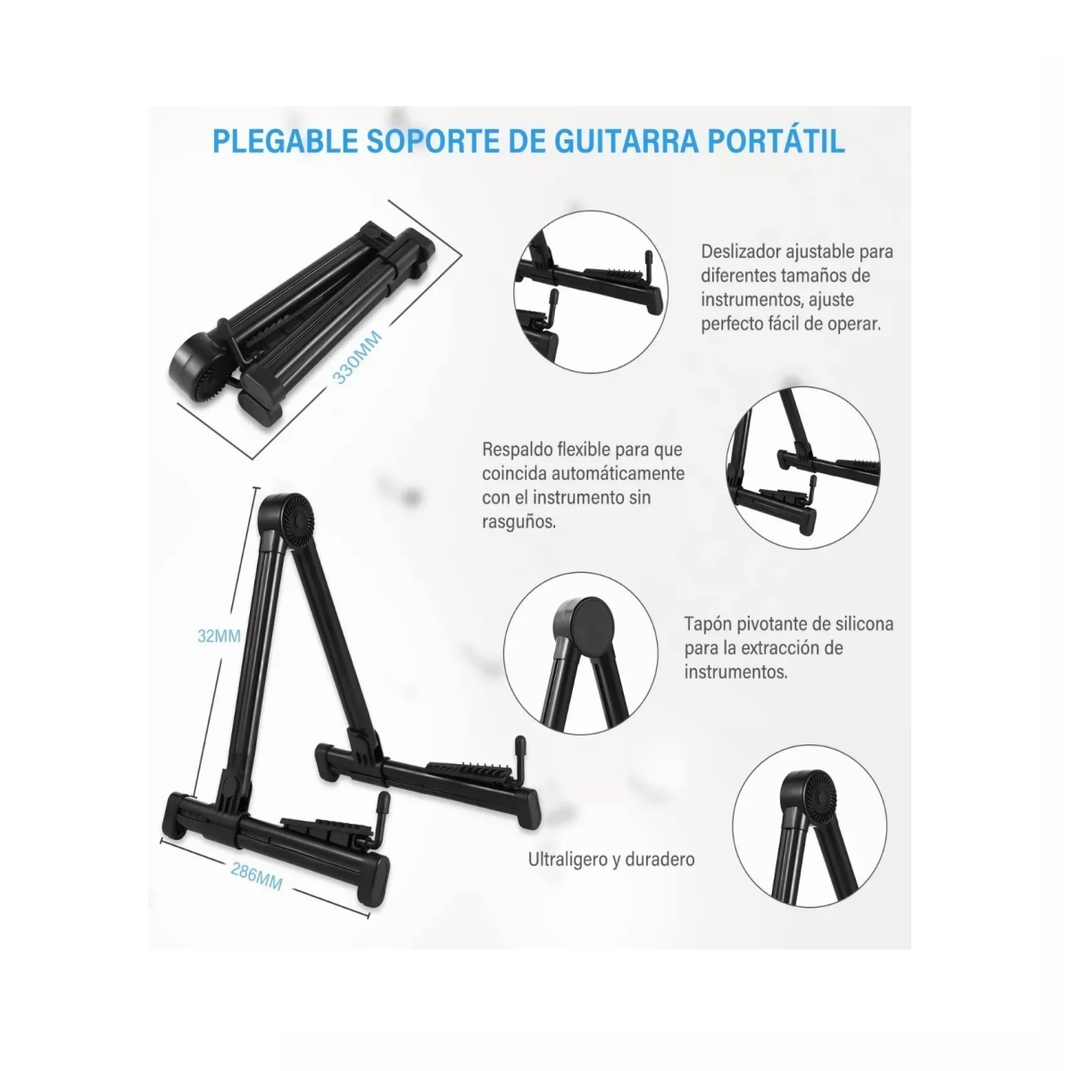 Foto 4 pulgar | Soporte De Guitarra Plegable Universal Con Marco A Portátil Negro Belug