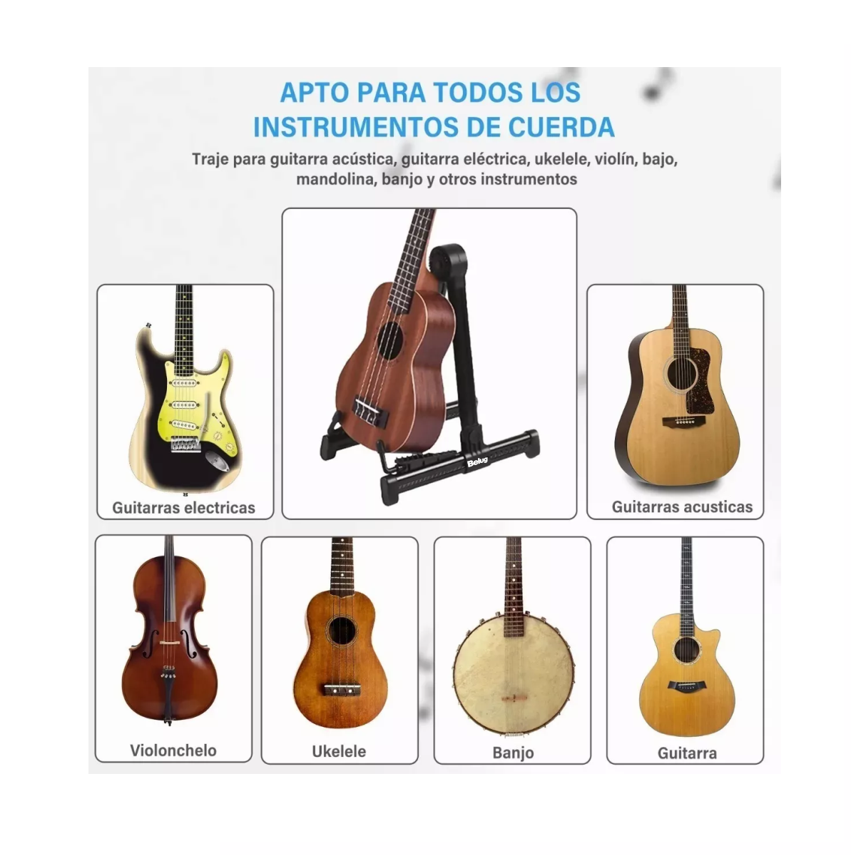 Foto 5 pulgar | Soporte De Guitarra Plegable Universal Con Marco A Portátil Negro Belug