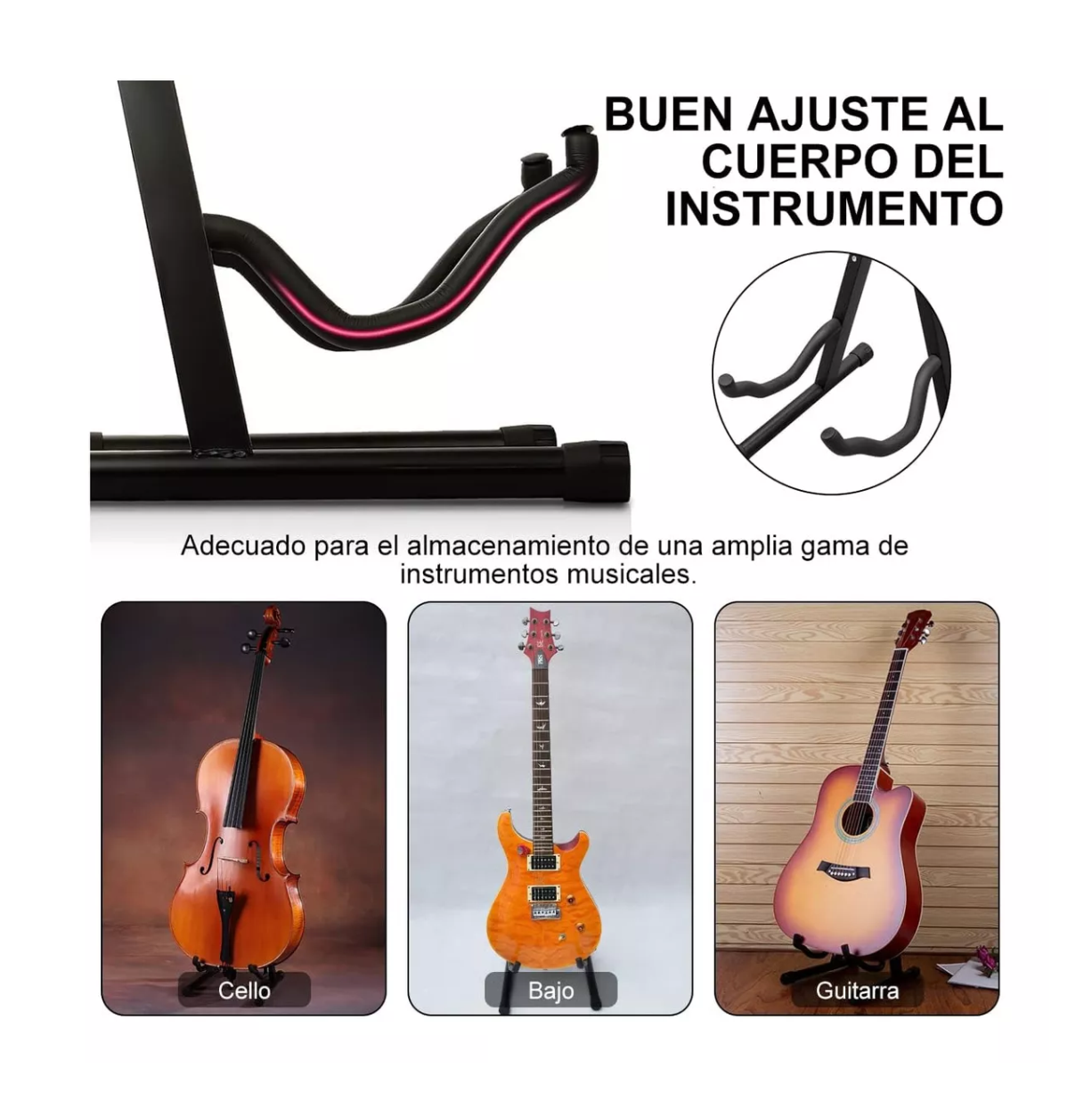 Foto 6 pulgar | Base Soporte Para Guitarra O Bajo Metálico Belug Transporte Fácil Negro