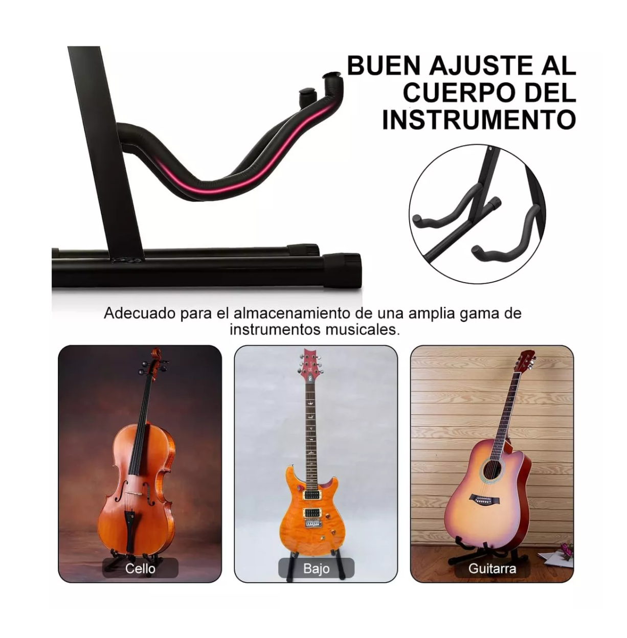 Foto 4 | Base Soporte Para Guitarra O Bajo Metálico Transporte Fácil Negro