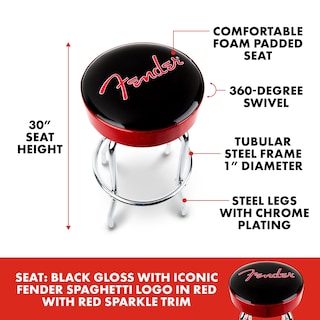 Foto 2 | Taburete De Bar Fender Red Sparkle Logo Giratorio Negro 30 Cm - Venta Internacional.
