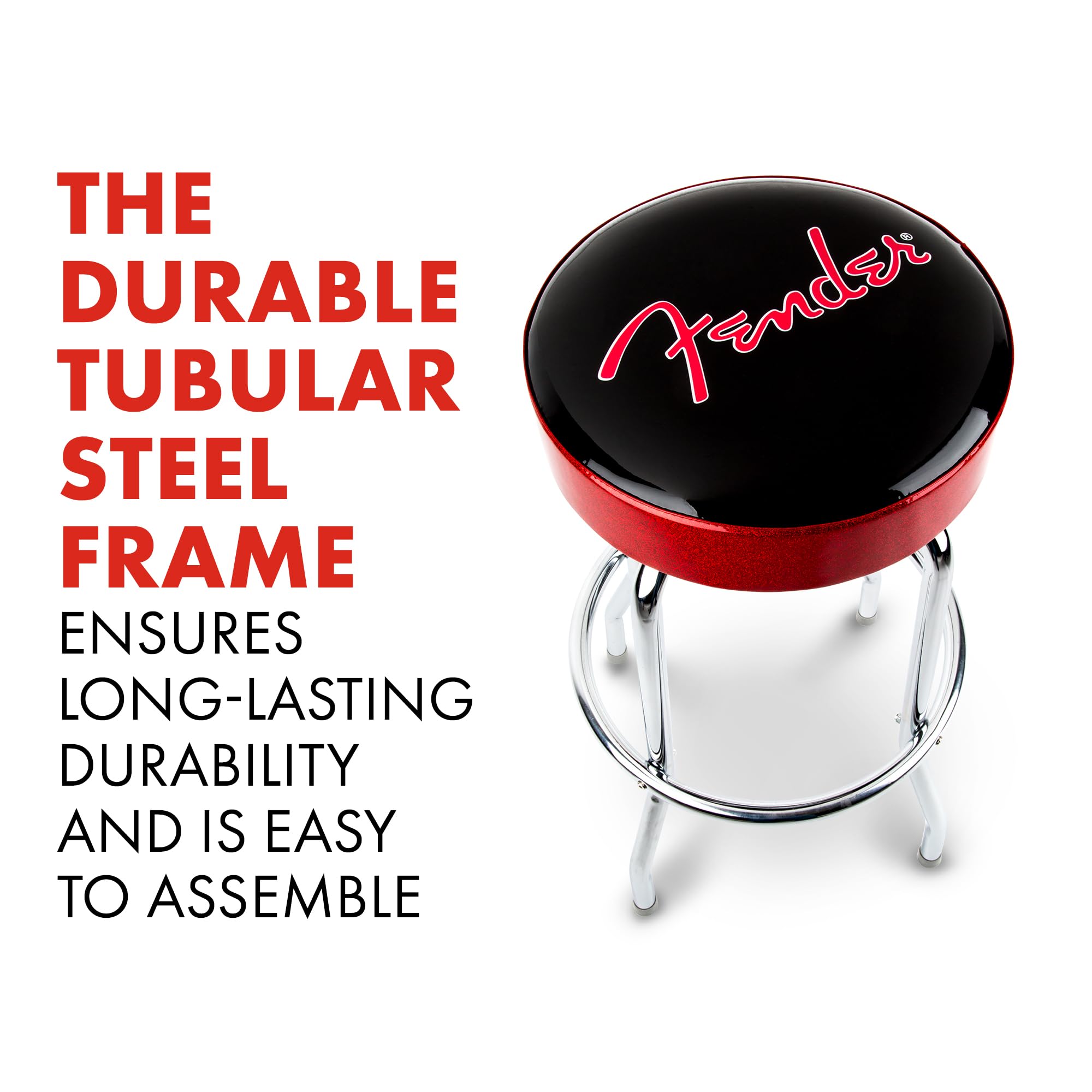 Foto 6 pulgar | Taburete De Bar Fender Red Sparkle Logo Giratorio Negro 30 Cm - Venta Internacional.
