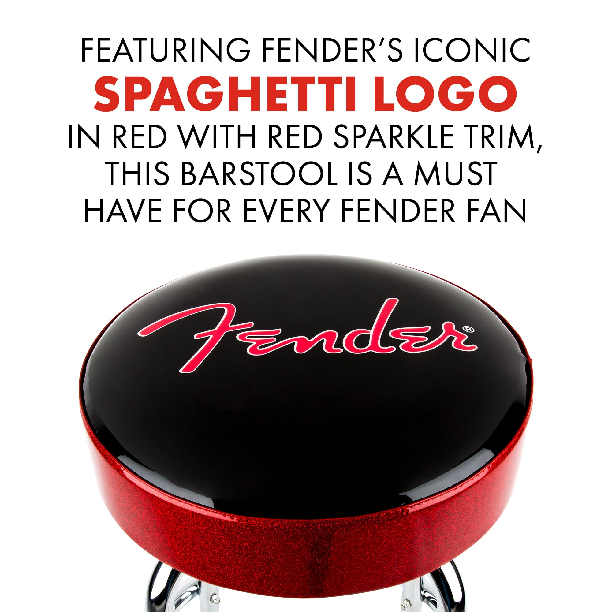 Foto 8 pulgar | Taburete De Bar Fender Red Sparkle Logo Giratorio Negro 30 Cm - Venta Internacional.