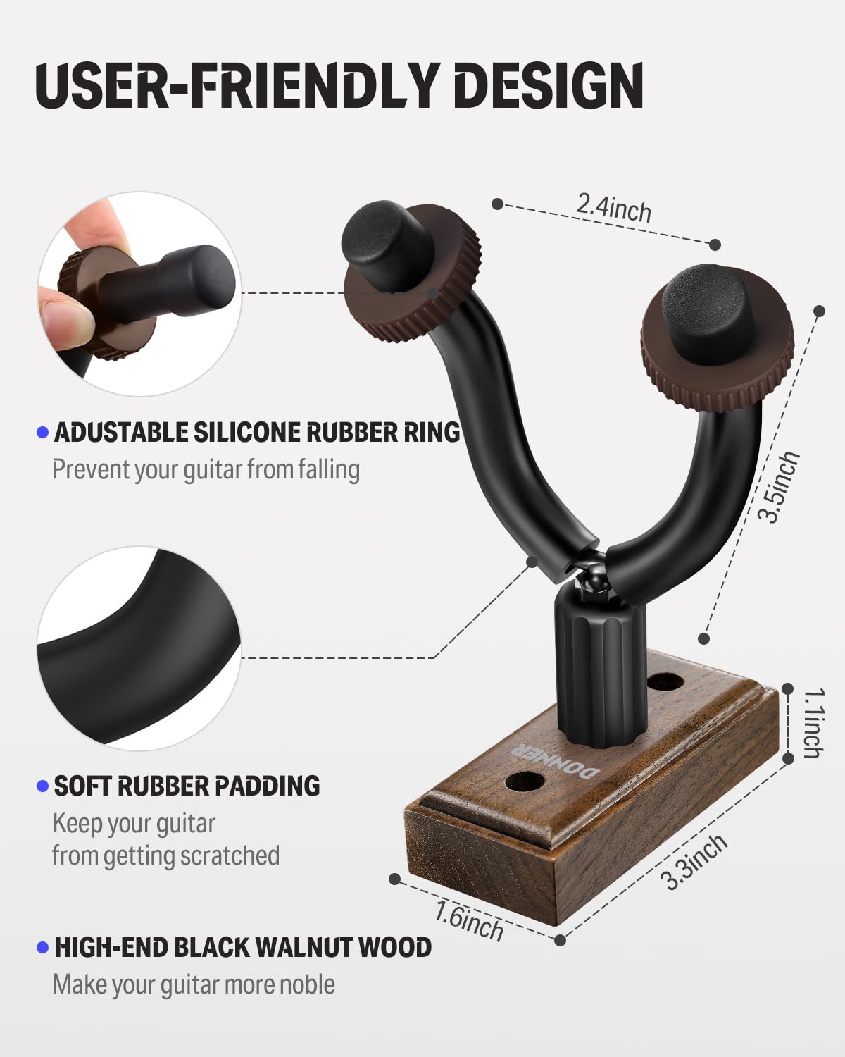 Foto 3 pulgar | Soporte De Pared Para Guitarra Donner, Paquete De 3 Unidades, Color Nogal Negro - Venta Internacional.