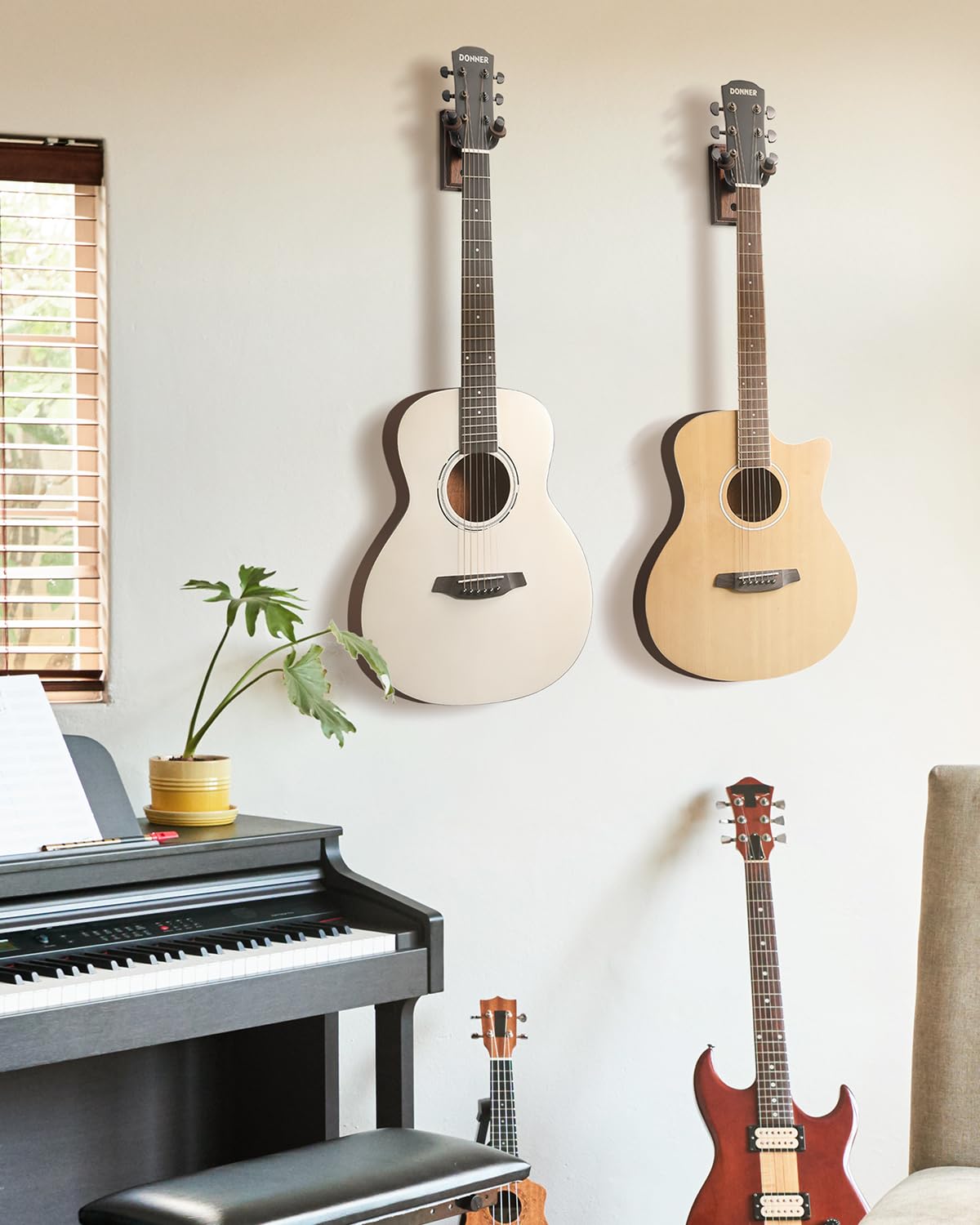 Foto 8 pulgar | Soporte De Pared Para Guitarra Donner, Paquete De 3 Unidades, Color Nogal Negro - Venta Internacional.