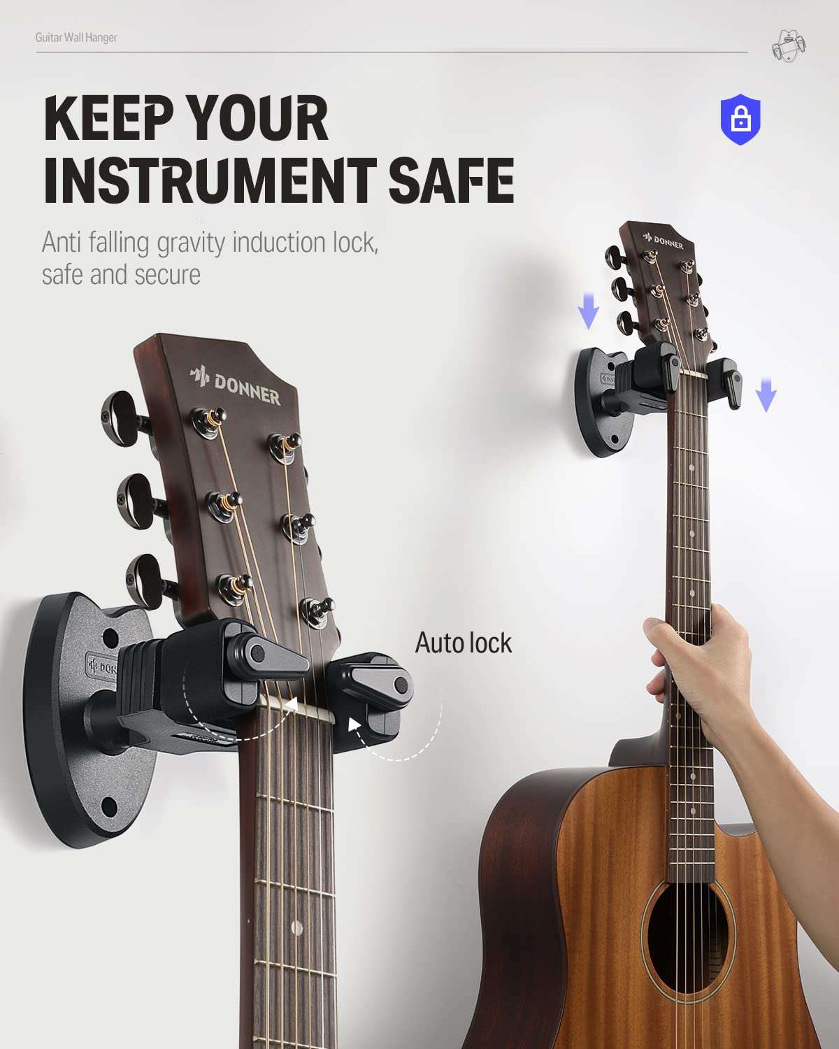 Foto 4 pulgar | Soporte De Pared Para Guitarra, Paquete De 2 Unidades, Donner Auto Lock, Color Negro - Venta Internacional.