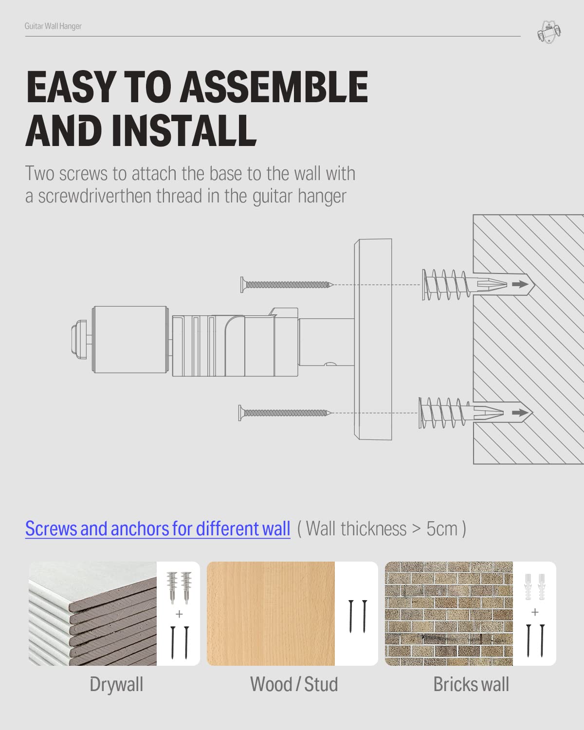 Foto 6 | Soporte De Pared Para Guitarra, Paquete De 2 Unidades, Donner Auto Lock, Color Negro - Venta Internacional.