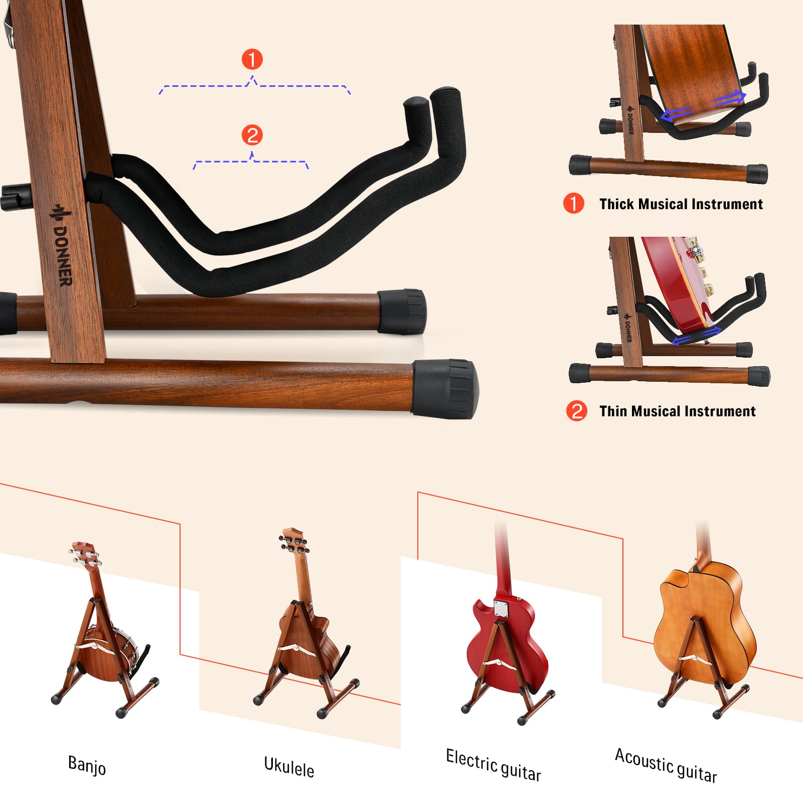 Foto 3 | Soporte De Guitarra Eléctrico Acústico De Madera Donner Ds-3 Con Marco En A - Venta Internacional.