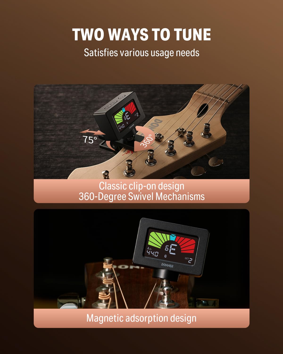 Foto 4 | Afinador De Guitarra Donner Dt-10, Pantalla Lcd Magnética Con Clip, Color Negro - Venta Internacional.