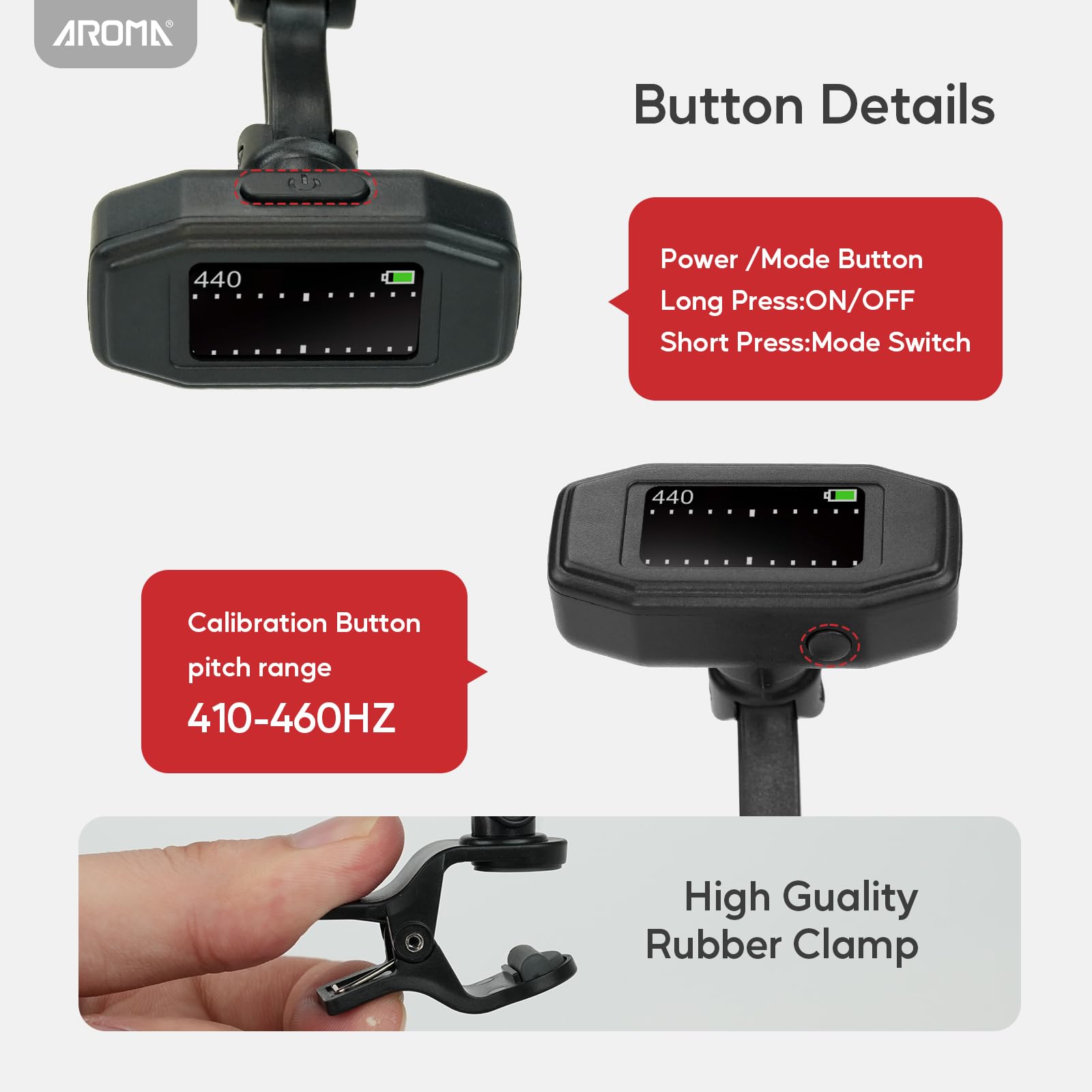 Foto 4 pulgar | Afinador De Guitarra Con Clip  Recargable  Aroma  Fácil De Leer  Tft - Venta Internacional.