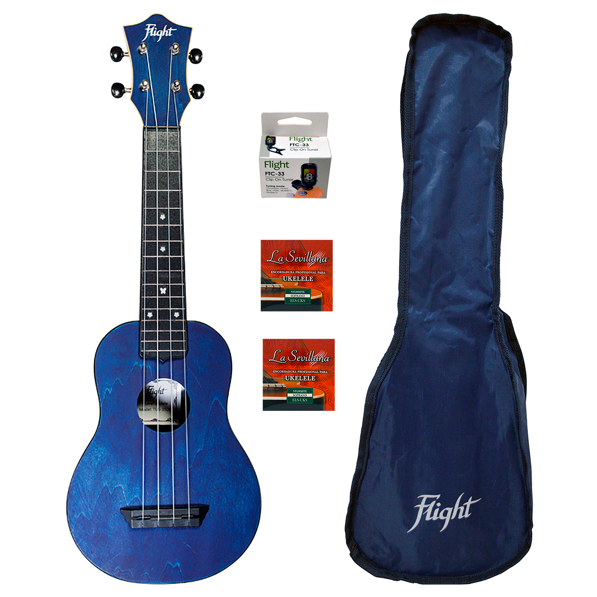 Ukelele Flight Tus35blpak color Azul con Funda