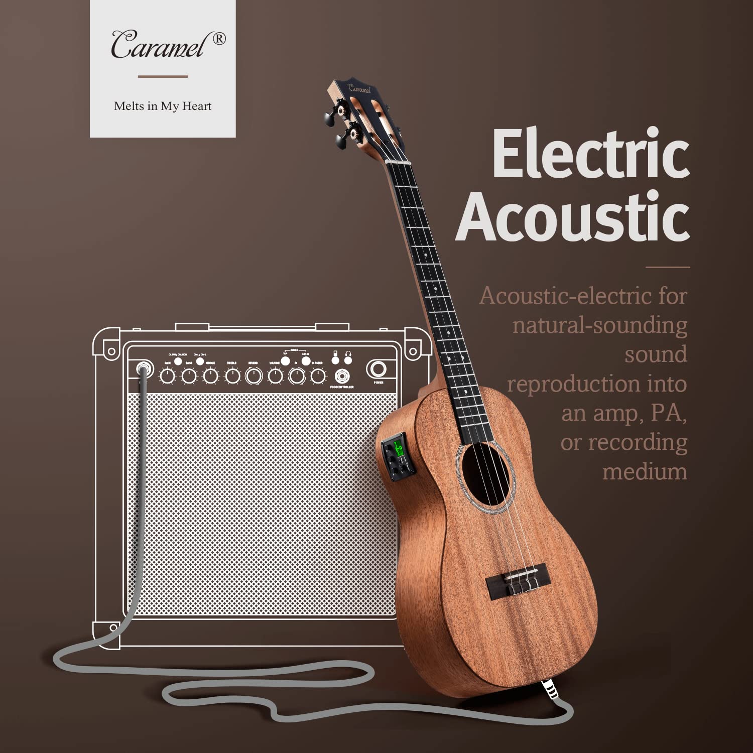 Foto 5 pulgar | Ukelele Eléctrico Barítono Caramel Cb402, Color Caoba Macizo - Venta Internacional.